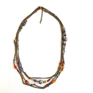 Boho Romantic  Silvertone Double Strand Necklace Wonderful Mix of Colorful Beads